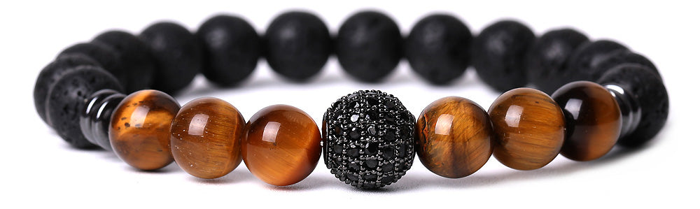 ZEN LIFE® Armband, Tiegerauge, Lavastein, Schwarz, Herren