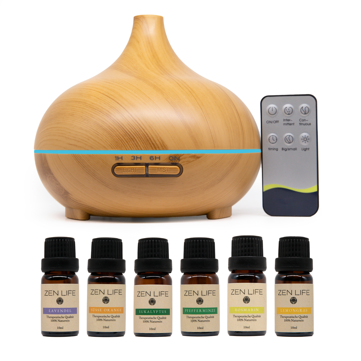 ZEN LIFE® - Aroma Diffuser in Holzoptik mit LED mit 6 Ölen