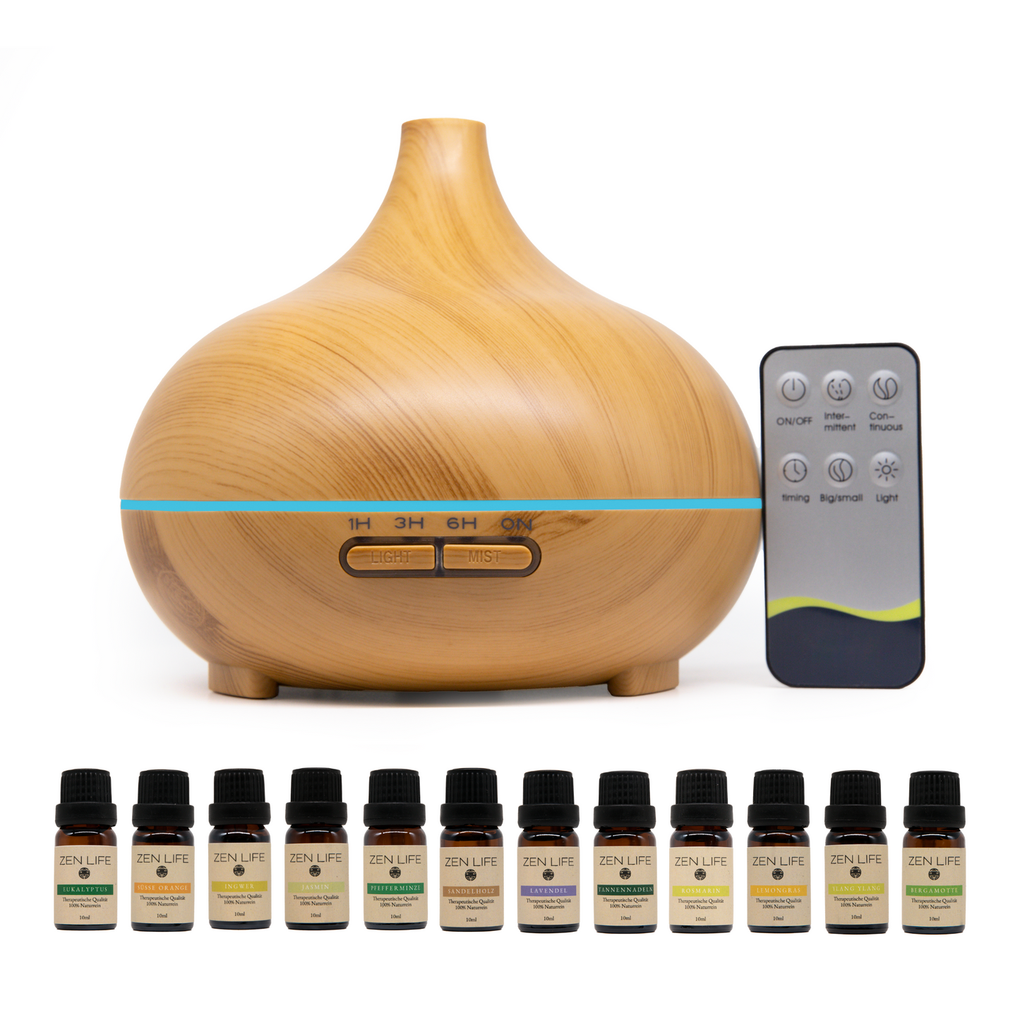 ZEN LIFE® - Aroma Diffuser in Holzoptik mit LED mit 12 Ölen