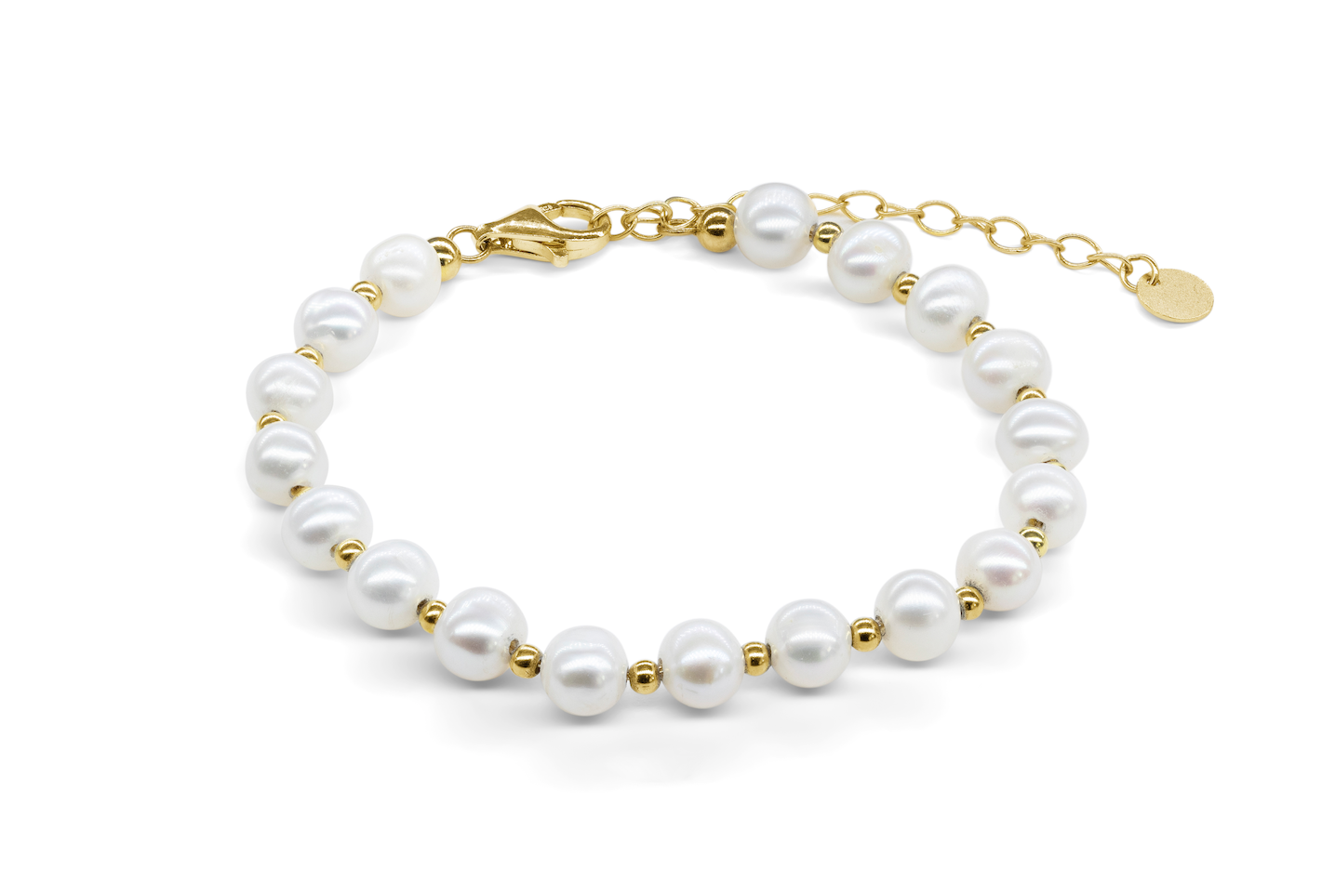 ZEN LIFE® Armband, Echte Süsswasserperlen 6mm, 925er Silber, 18 Karat vergoldet, 16cm+4cm, Damen