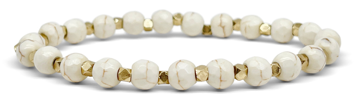 ZEN LIFE® Armband White Natural Howlite, 6mm Facettiert, 16cm, Damen