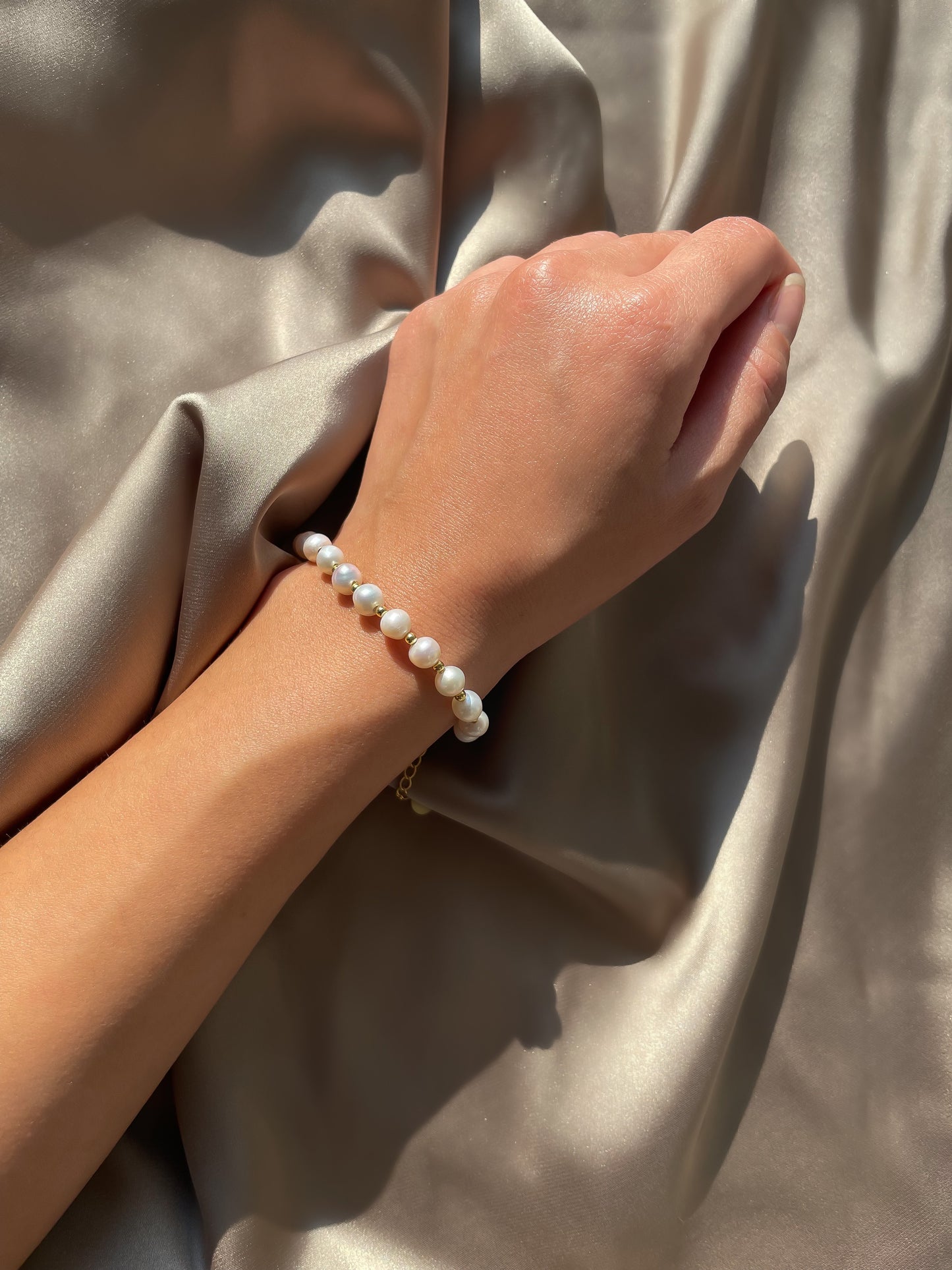 ZEN LIFE® Armband, Echte Süsswasserperlen 6mm, 925er Silber, 18 Karat vergoldet, 16cm+4cm, Damen