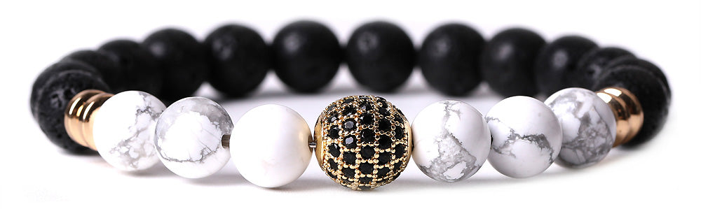 ZEN LIFE® Armband, White Howlite, Lavastein, Gold, Herren