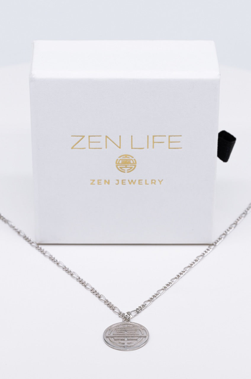 ZEN LIFE® Halskette, Zen Symbol Anhänger, Yoga, 925er Sterling Silber, 49,5cm+5cm, Herren